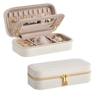 Travel Jewelry Case, Jewelry Organizer with Mirror, Jewelry Pouch, Woven Embossed PU Leather, Portable Jewelry Storage Box, Gift Idea