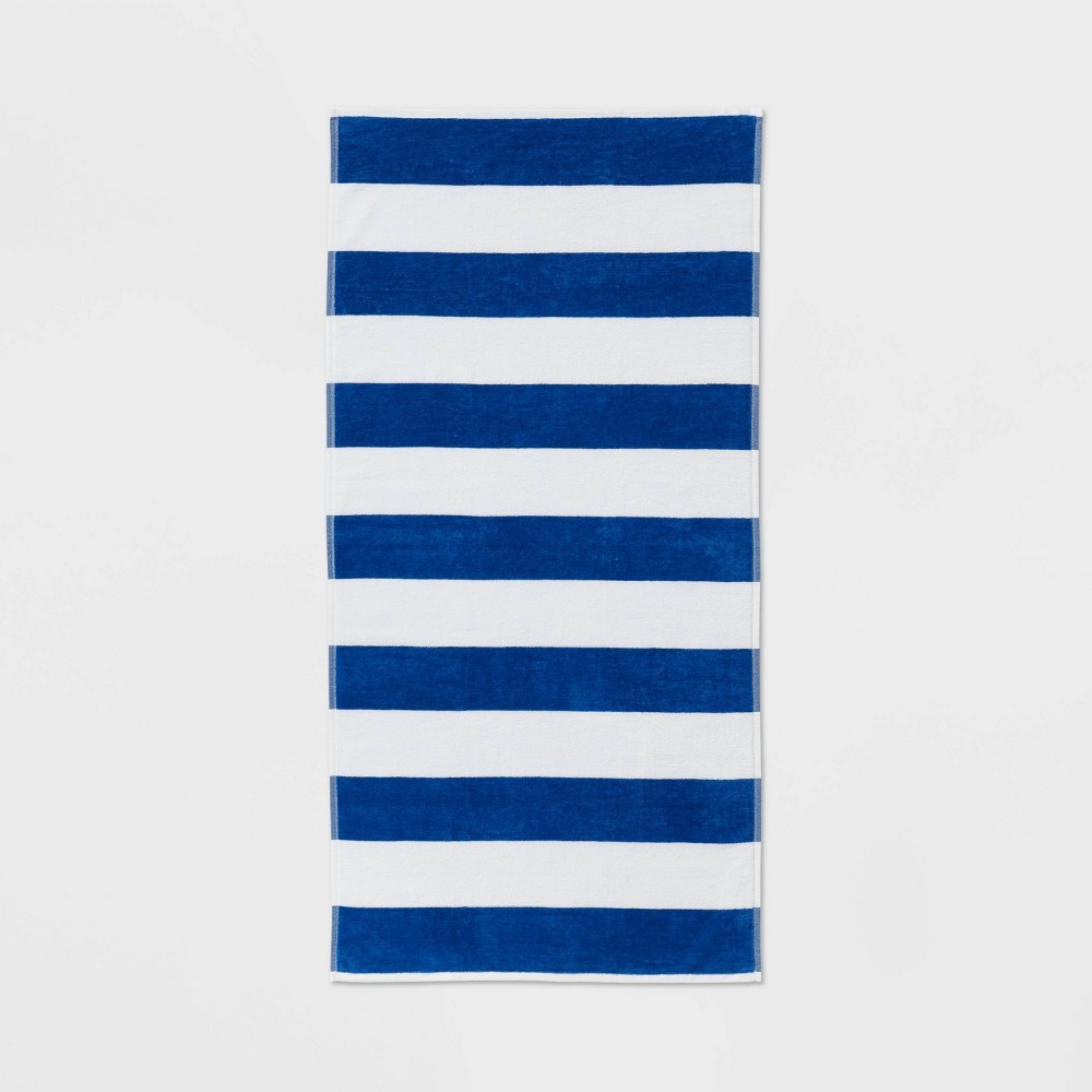 Striped Beach Towel Blue/White - Sun Squad™