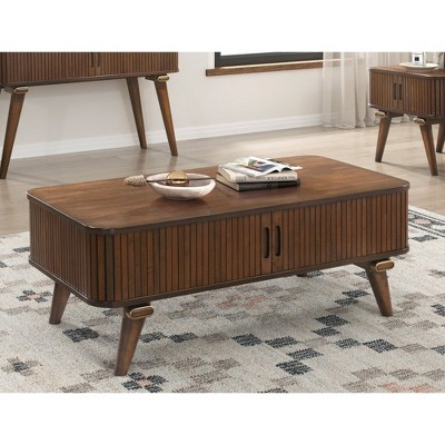 Chic Crate-Modern Storage Coffee Table - Walnut Tambour Doors & 2 Shelves for Living Room (Furniture)