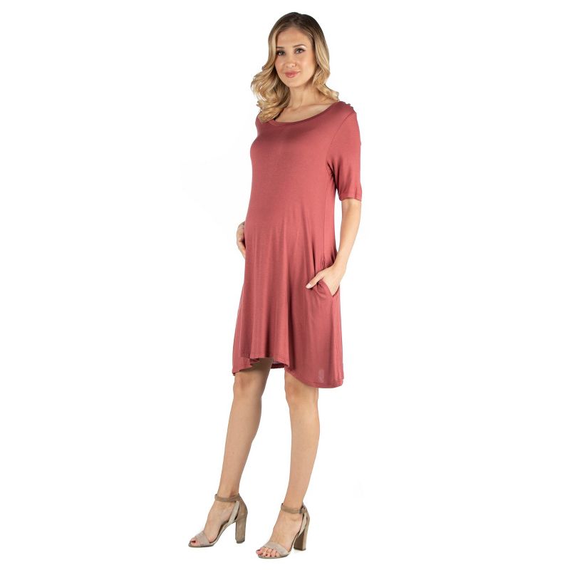 24seven Comfort Apparel Maternity Flare T Shirt Pocket Dress, 2 of 5