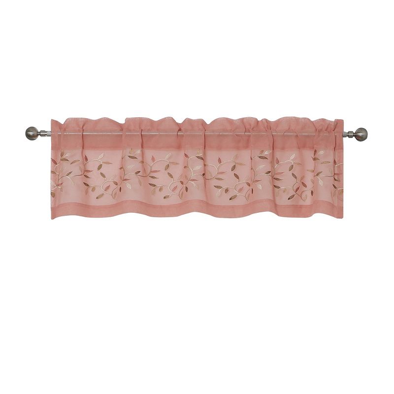 Kate Aurora Shabby Sheer Embroidered Complete 3 Piece Floral Rod Pocket Cafe Kitchen Curtain Tier & Valance Set, 3 of 8