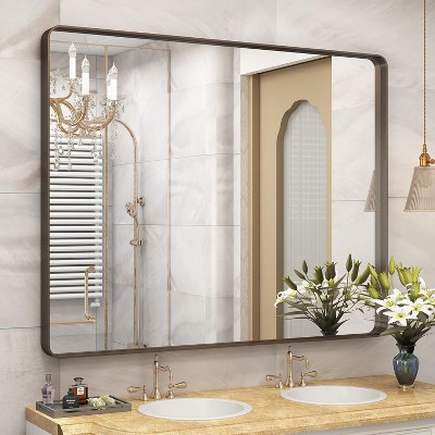KIOTEE Rectangular Aluminum Alloy Framed and Tempered Glass Wall Bathroom Vanity Mirror in Matte Black