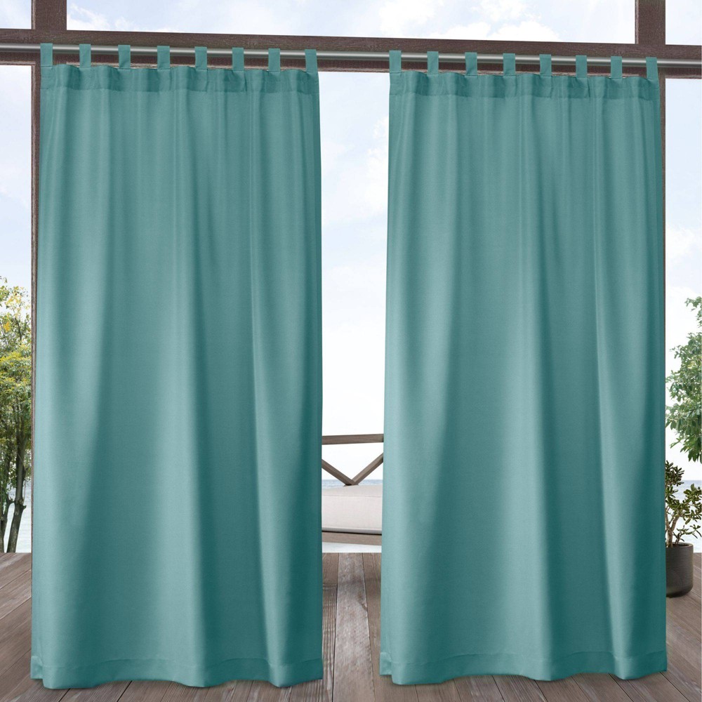 Photos - Curtains & Drapes Set of 2  Indoor/Outdoor Solid Cabana Tab Top Curtain Panel Teal(120"x54")