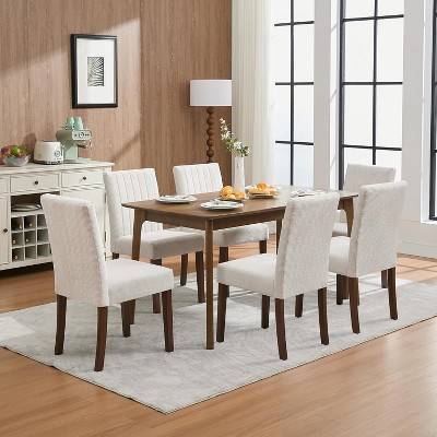 Linen Parsons Dining Chairs with Vertical Stripes,   Wood Legs, Comfortable Seating for Dining Room or Cafe