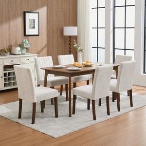 Linen Parsons Dining Chairs with Vertical Stripes,   Wood Legs, Comfortable Seating for Dining Room or Cafe - 1 of 4