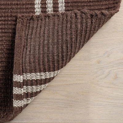 Handmade Dark Brown Wool Striped 10' x 14' Area Rug