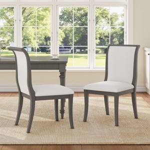Set of 2 Farmhouse Upholstered Dining Chairs with Curved Backrest, Solid Wood Kitchen Chairs, Armless Side Chairs for Dining Room-Panipeachy - 1 of 4