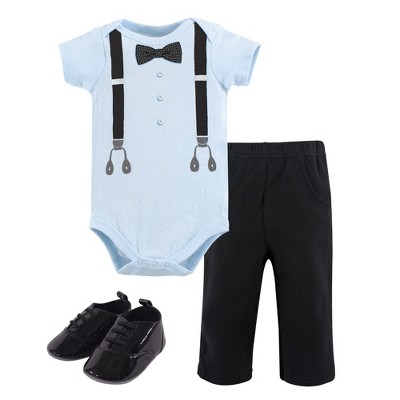 Image of Little Treasure Baby Boy Cotton Bodysuit, Pant and Shoe 3pc Set, Ladies Man Short-Sleeve, 0-3 Months