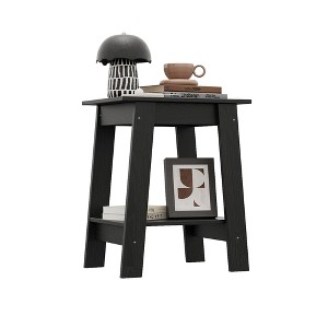 Farmhouse End Table, Rustic Side Table with Storage Shelf, 2 Tier Accent Table, Narrow Night Stand, Minimalist Coffee Table for Living Room, Bedroom - 1 of 4