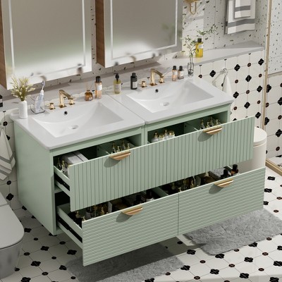 Whisen 24" Bathroom Storage Cabinet Wall-Mounted Bathroom Vanity with Ceramic Sink and 2 Drawers