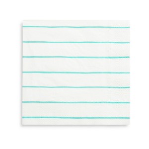 Daydream Society - Aqua Frenchie Striped Large Napkins - Pack of 8 Paper Plates - 1 of 1