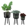 Set of 3 Wooden Planters with Stands - Handcrafted Bamboo Pine Wood, Woven Basket Design, Rustic Boho Style for Indoor & Outdoor Home Garden Decor - 2 of 4