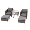 Sonkuki 5 Pieces PE Rattan Furniture Set with Side Table, Patio Chair with Washable Cushion, Ottomans for Balcony, Porch and Yard - 2 of 4