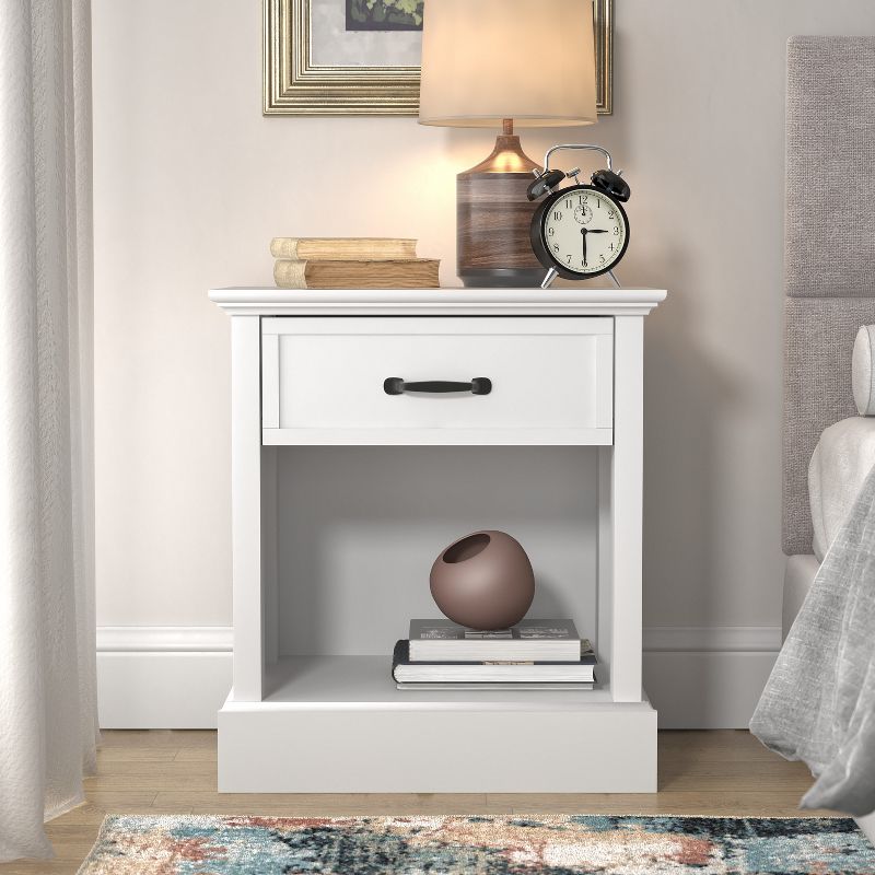 Galano Xylon 1-Drawer Bedside Table Cabinet Nightstand w/Drawers Storage and (24.2 in. x 21.7 in. x 15.7 in.) in White, Black, Gray, 1 of 17