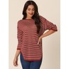 Seta T Women's Round Neck Long Sleeve Back Split Curved Hem Striped Knit Sweater - 4 of 4