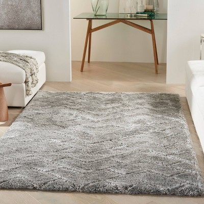 Gray Chevron Pattern Shag Area Rug 5'3" x 7'3"