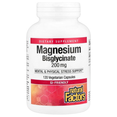 Natural Factors Magnesium Bisglycinate, 200 mg, 120 Vegetarian Capsules