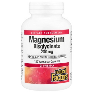 Natural Factors Magnesium Bisglycinate, 200 mg, 120 Vegetarian Capsules - 1 of 4