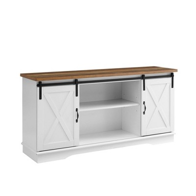 Modern Sliding Barndoor Farmhouse TV Stand for TVs up to 65" White/Rustic Oak - Saracina Home