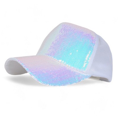 Alilang Glitter Mesh Trucker Hat with Ponytail Slot and Adjustable Strap