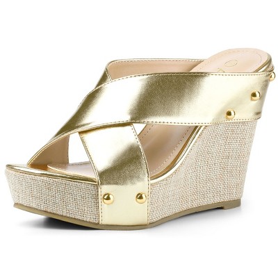 Allegra K Women's Open Toe Crisscross Straps Platform Slide Wedge Sandals