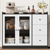 Homhougo Sideboard Buffet Cabinet with Storage, 43" Coffee Bar Cabinet with Glass Doors and 3 Drawers Black - 3 of 4