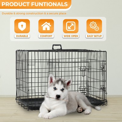 Large Black Metal Dog Crate with Double Doors