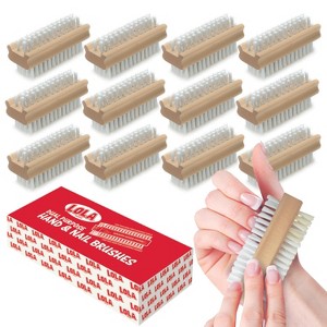 Lola Products Classic Hand & Nail Wood Brush, Heavy Duty 2 Sided Soft & Stiff Bristles, Cleans Hands, Fingernails, Feet & Toenails, 12 Pack - 1 of 4