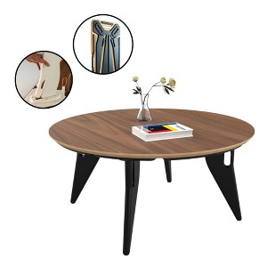 Hoek Round Coffee Table, 34", Quick One-Click Assembly, Contemporary & Space-Saving Foldable Design, Portable Minimalist Centerpiece - 1 of 4