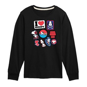 Boys' - Peanuts - I Heart Snoopy Patches Long Sleeve Graphic T-Shirt - 1 of 4
