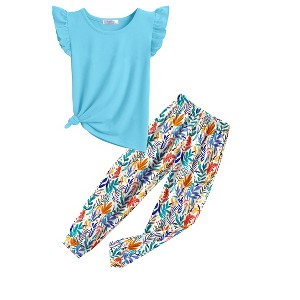 Arshiner 2 Piece Girl Clothes Outfits Spring Summer Ruffle Trim Tank Top Shirts and Pant Set with Pockets - 1 of 4