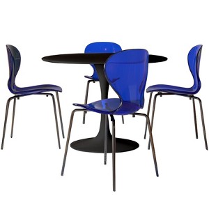 LeisureMod Bristol 5-Piece Dining Set Round Dining Table, 4 Plastic Dining Chairs Black Legs - 1 of 4