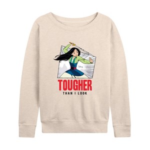 Women's - Disney Princess - Mulan Tougher Than I Look Lightweight French Terry Wide Neck Long Sleeve Shirt - 1 of 4