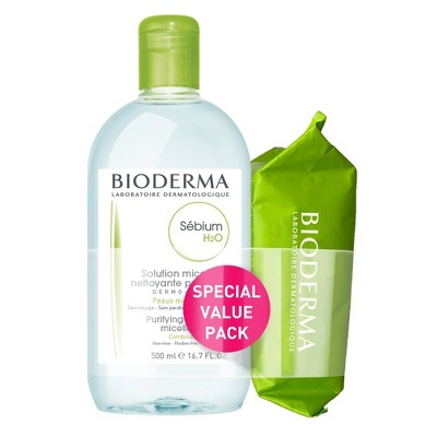 Bioderma Sebium H2O Micellar Water Makeup Remover and Facial Cleansing Wipes - 16.07oz/25ct