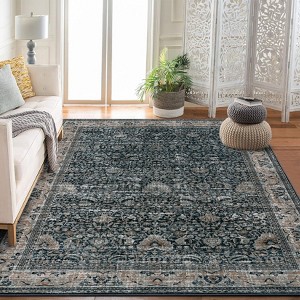 Washable Antique Distressed Area Rugs, Vintage Print Accent Non Slip Large Carpet for Living Room Bedroom Nursery Office Farmhouse Hallway - 1 of 4