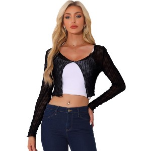 INSPIRE CHIC Women's V-neck Long Sleeve Button Cropped Shrug - 1 of 4
