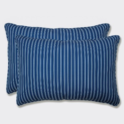 2pk Oversize Resort Stripe Rectangular Throw Pillows Blue - Pillow Perfect: Weather-Resistant, Farmhouse Style, Indoor/Outdoor Use