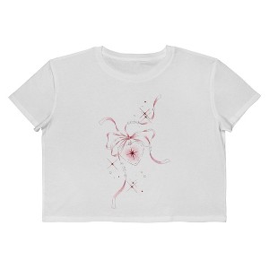 Rerun Island Women's Rribbon Heart Short Sleeve Graphic Cotton Cropped Loose T-shirt - Bright White S - 1 of 4