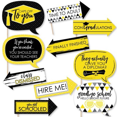 Big Dot of Happiness Funny Yellow Grad - Best is Yet to Come - Yellow Graduation Party Photo Booth Props Kit - 10 Piece