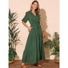 INSPIRE CHIC Women's V Neck Half-Sleeve Drawstring Waisted Tiered Slit A-Line Maxi Dress with Pockets - 2 of 4