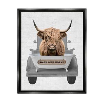 Stupell Industries Wash Your Horns Cattle Framed Floater Canvas Wall Art