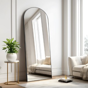 71"x31" Arched Black Full Body Mirror, Wood Framed Full Length Mirror with Stand, Vanity Mirror for Bathroom, Bedroom, Living/Dressing Room with Stand - 1 of 4