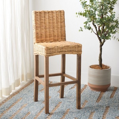 Natural Rattan and Wood Parsons Bar Stool