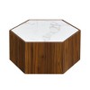 Zeus & Ruta Hexagonal Rustic Retro Coffee Table with 2 Hidden Drawers, Marble Top & Oak Finish for Living Room - 2 of 4