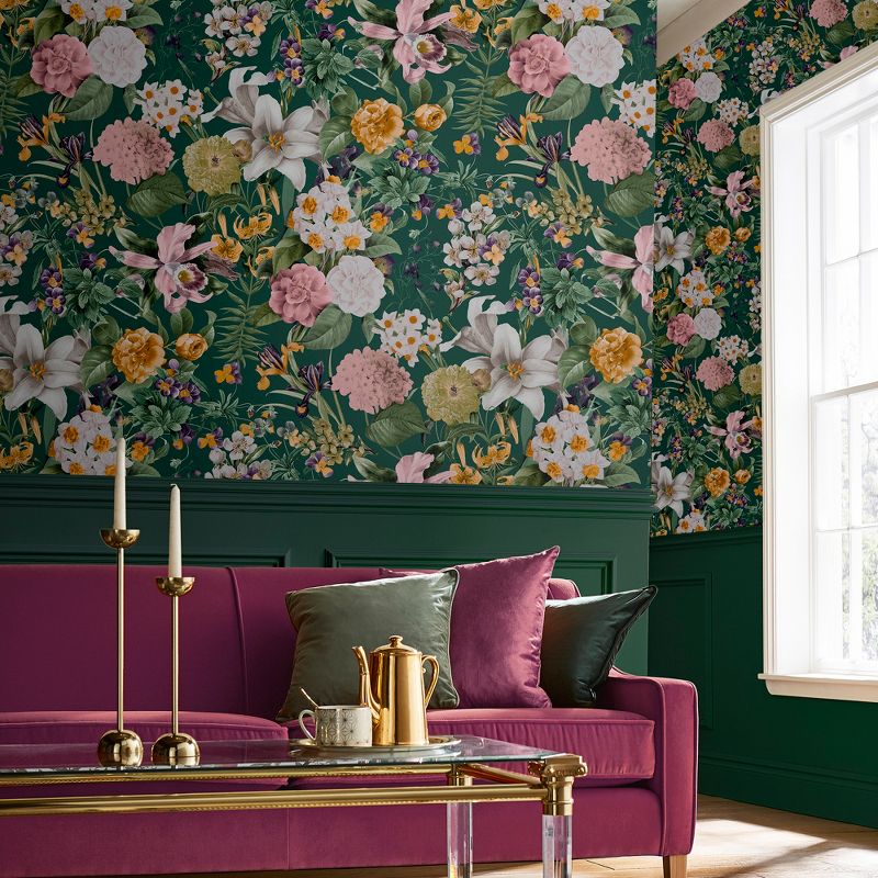 Glasshouse Flora Emerald Green Floral Paste the Wall Wallpaper, 2 of 5