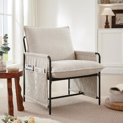 Small Living Room Accent Chair - Mid Century Modern Corduroy Upholstered Lounge Arm Reading Side Single Sofa Chair