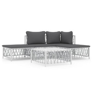 vidaXL 5 Piece Patio Lounge Set - Outdoor White Steel Furniture Set with Comfy Cushions and Versatile Modular Design for Garden/Lawn/Backyard - 1 of 4