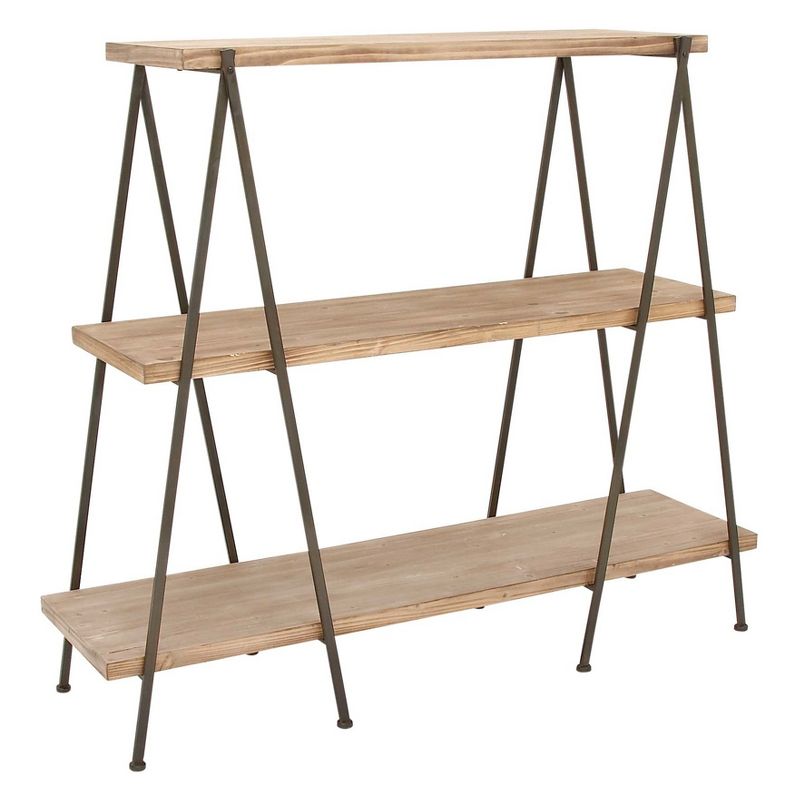51" Metal and Wood 3 Tier Shelf V Legs Brown - Olivia & May, 4 of 6