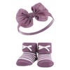 Hudson Baby Infant Girl Headband and Socks Giftset, Green Purple, One Size - 4 of 4
