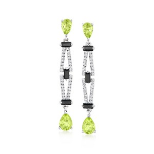 Ross-Simons 3.40 ct. t.w. Black Spinel and 2.10 ct. t.w. Peridot Art Deco-Style Drop Earrings With 1.40 ct. t.w. White Topaz in Sterling Silver - 1 of 4